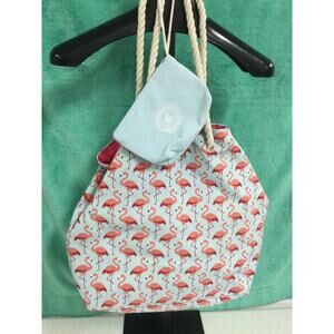 Caribbean Joe XL Canvas Flamingo Beach Bag and wristlet